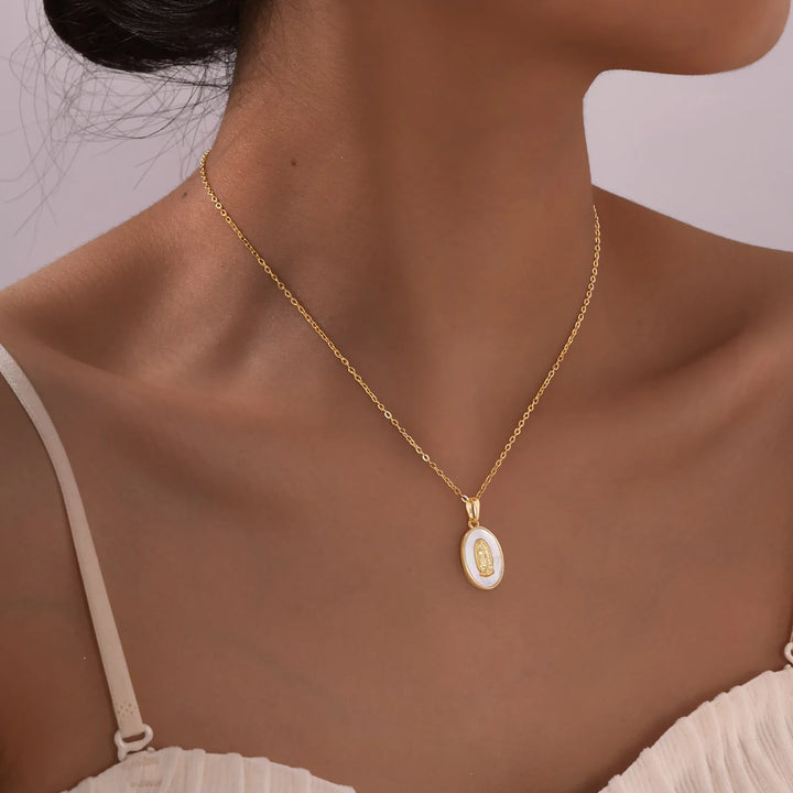 Gold Mary Oval Pendant Necklace