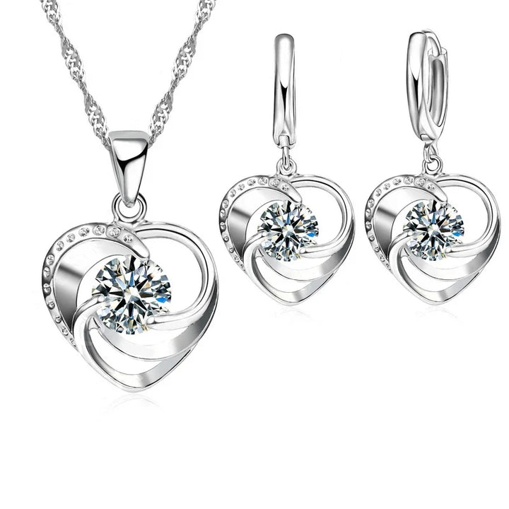 Sterling Silver Heart Necklace and Earrings