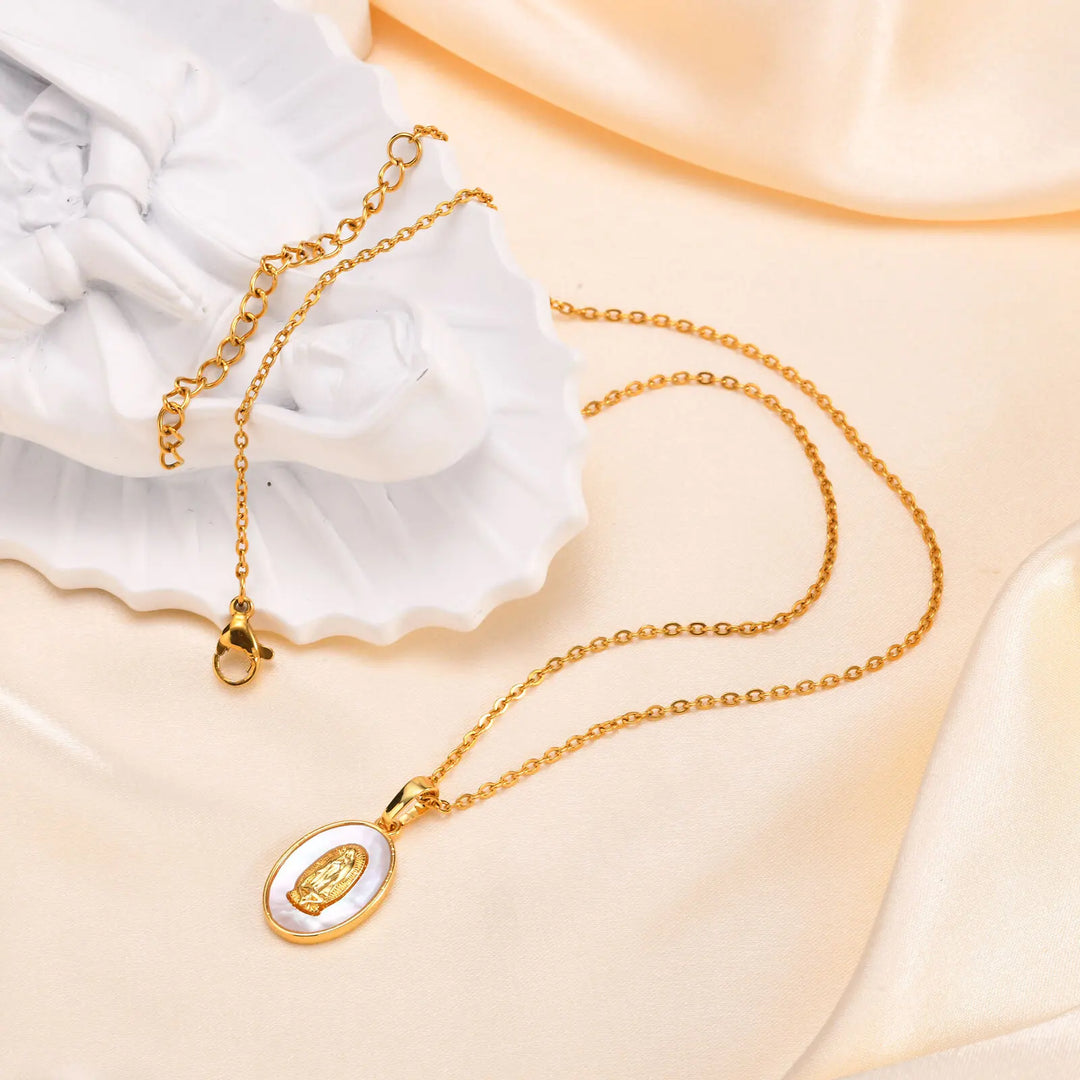 Gold Mary Oval Pendant Necklace